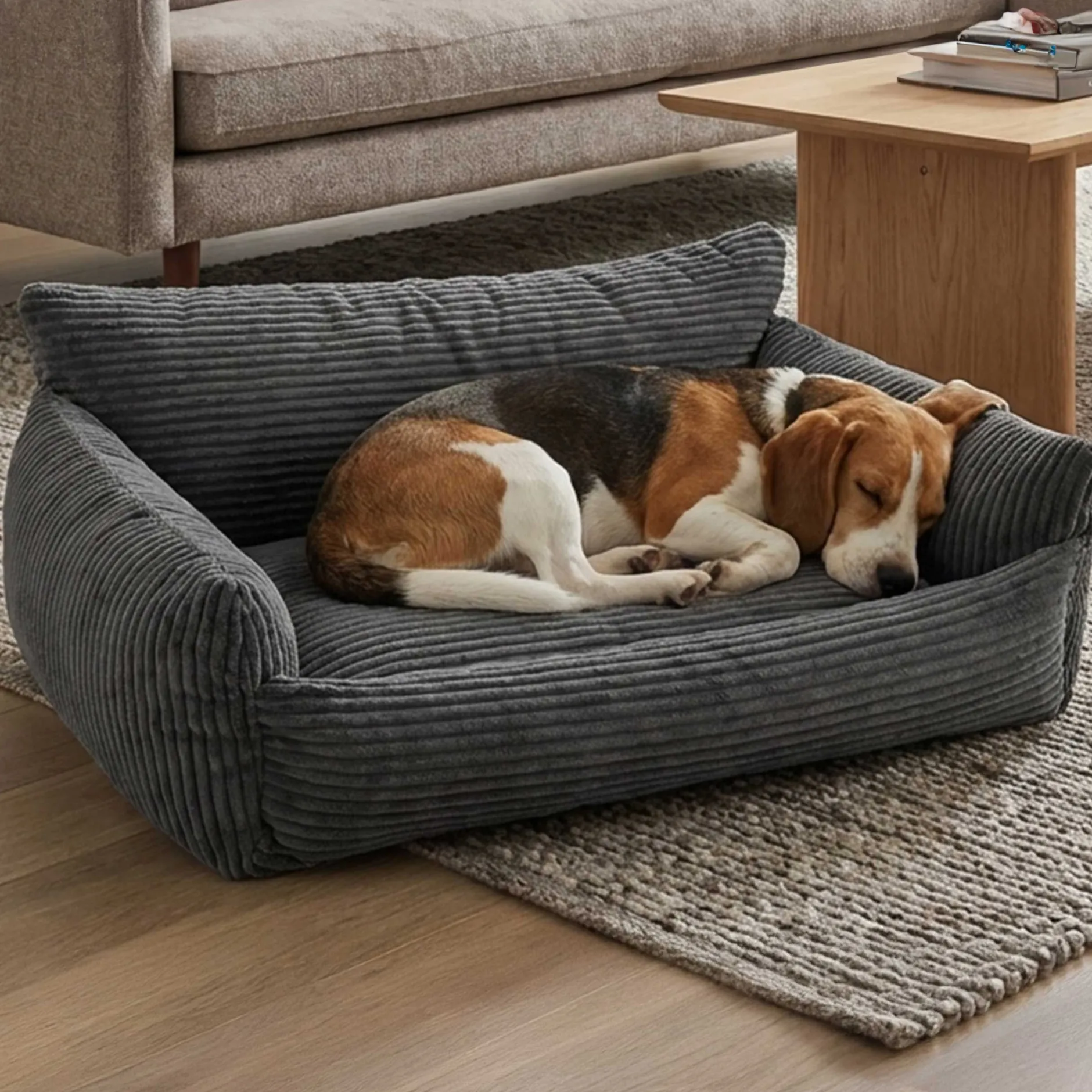 Hundebett Punch - 85x66x29cm - Rippensamt - anthrazit