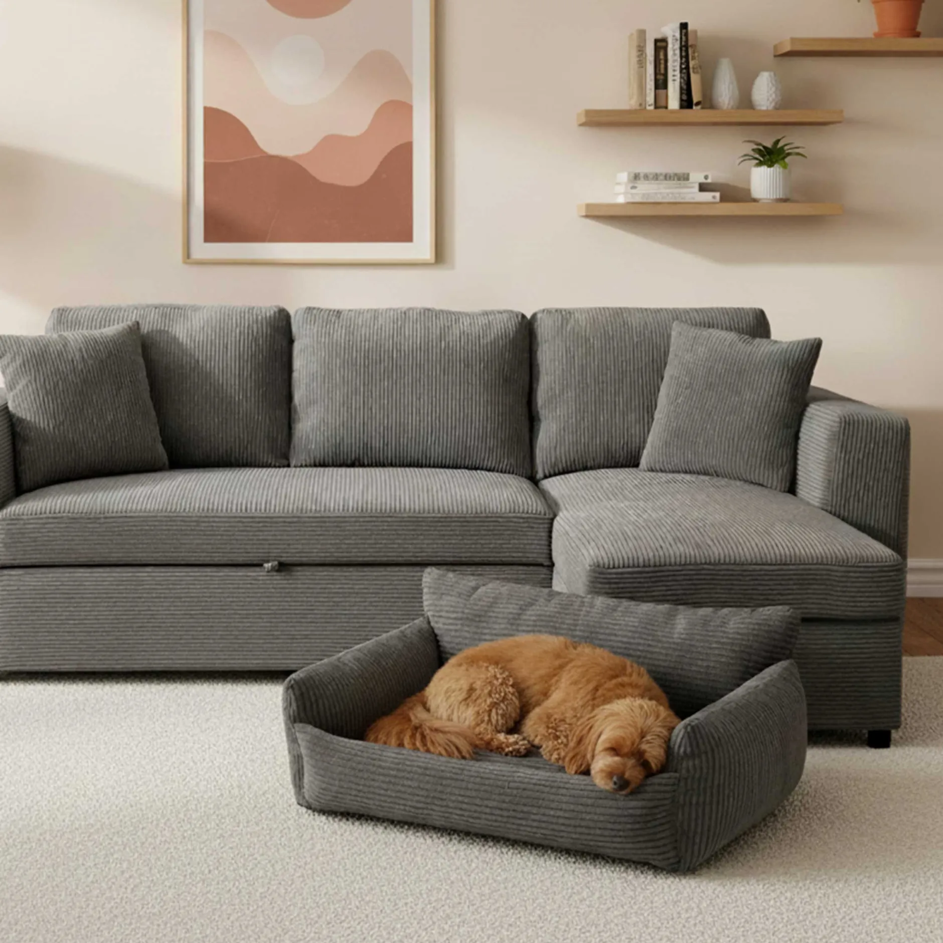 Hundebett Punch - 85x66x29cm - Rippensamt - anthrazit