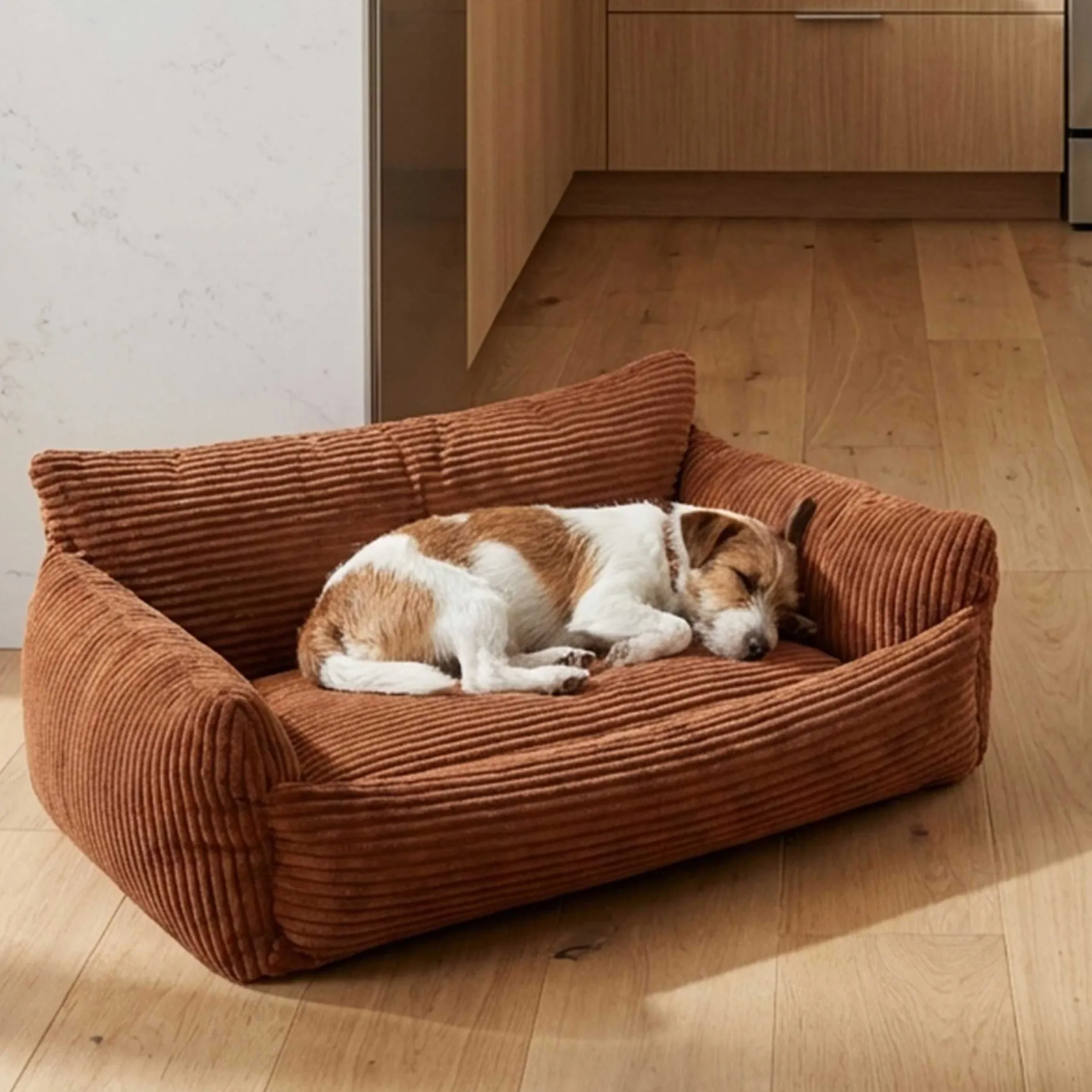 Hundebett Punch - 85x66x29cm - Rippensamt - terracotta