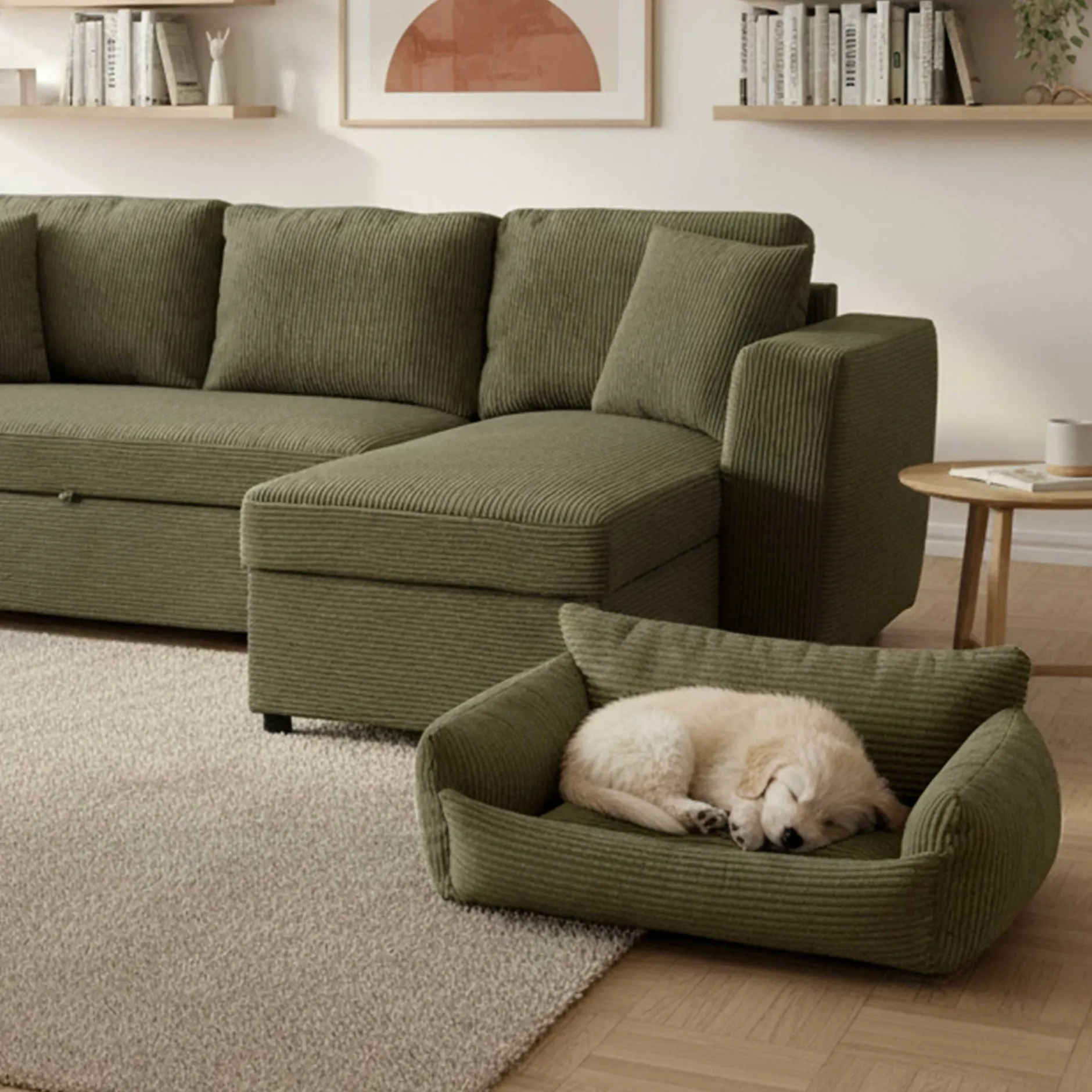 Hundebett Punch - 85x66x29cm - Rippensamt - grün