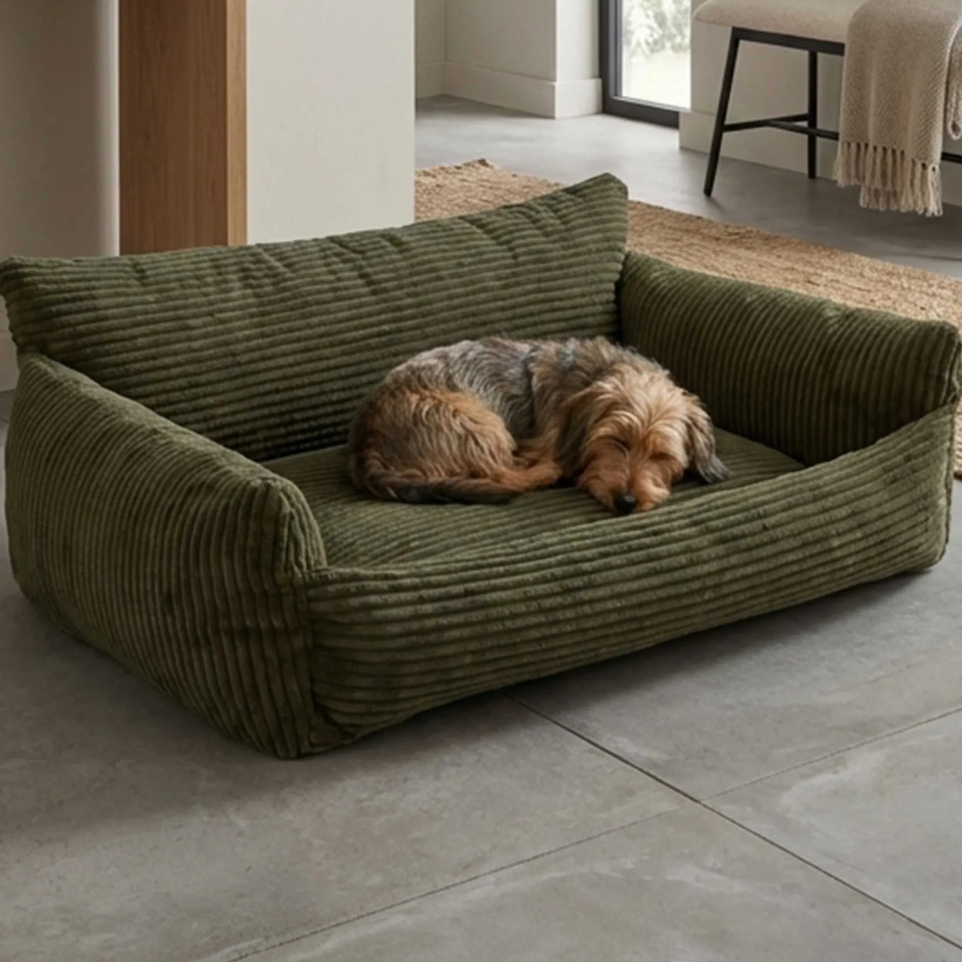 Hundebett Punch - 85x66x29cm - Rippensamt - grün