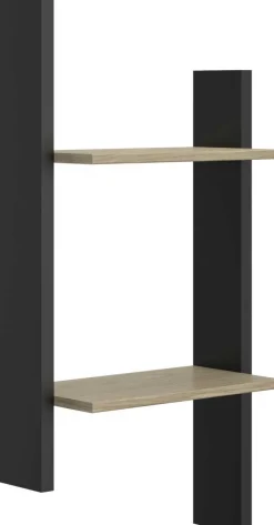 Jugendzimmer Nael: Bett 90x200 mit Lattenrost, Kommode, Nachttisch, Wandregal - Eiche Dekor/schwarz