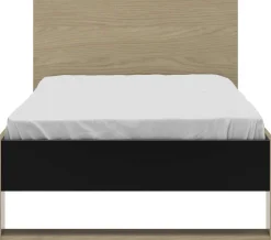 Jugendzimmer Nael: Bett 90x200 mit Lattenrost, Kommode, Nachttisch, Wandregal - Eiche Dekor/schwarz
