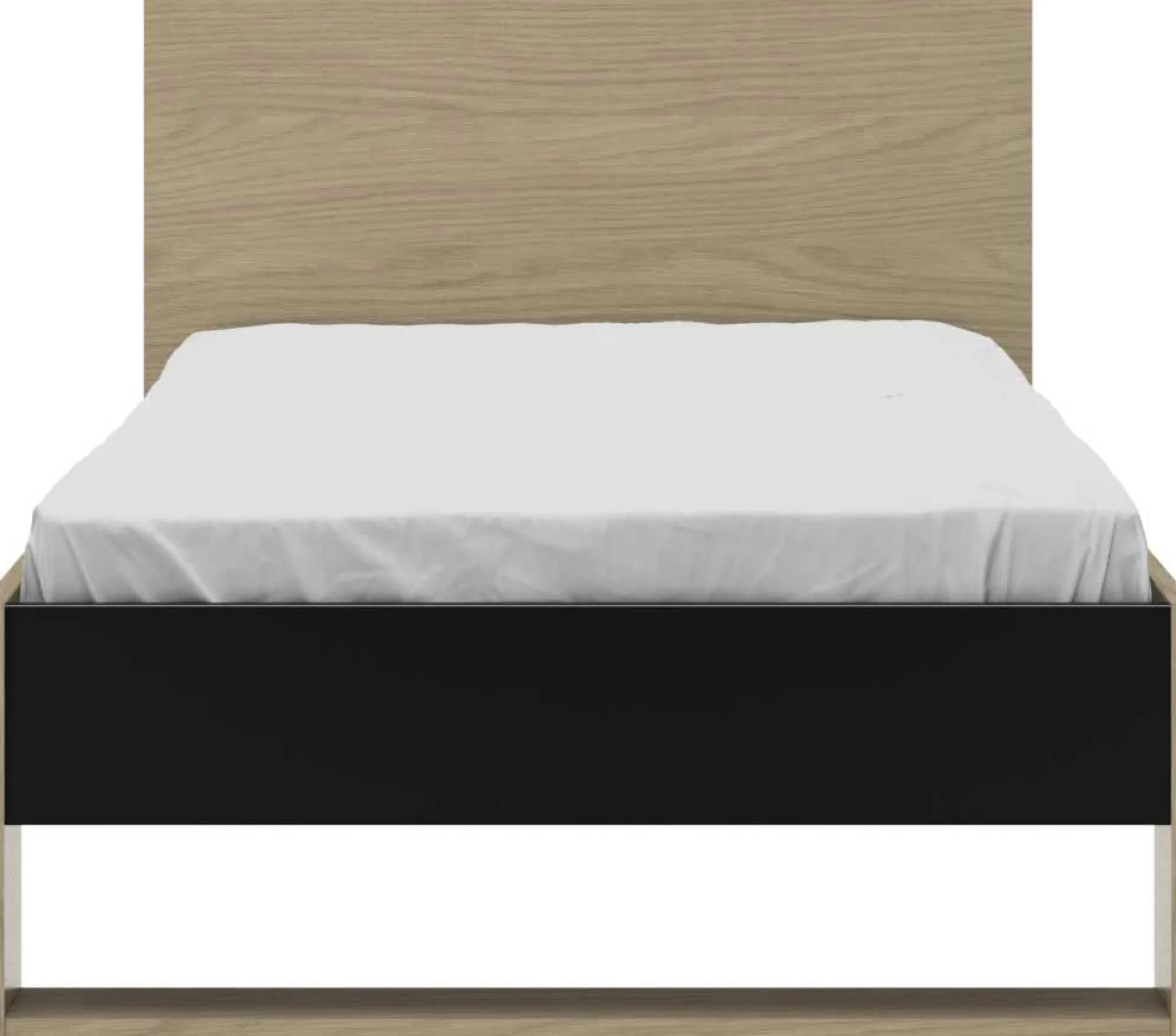 Jugendzimmer Nael: Bett 90x200 mit Lattenrost, Kommode, Nachttisch, Wandregal - Eiche Dekor/schwarz