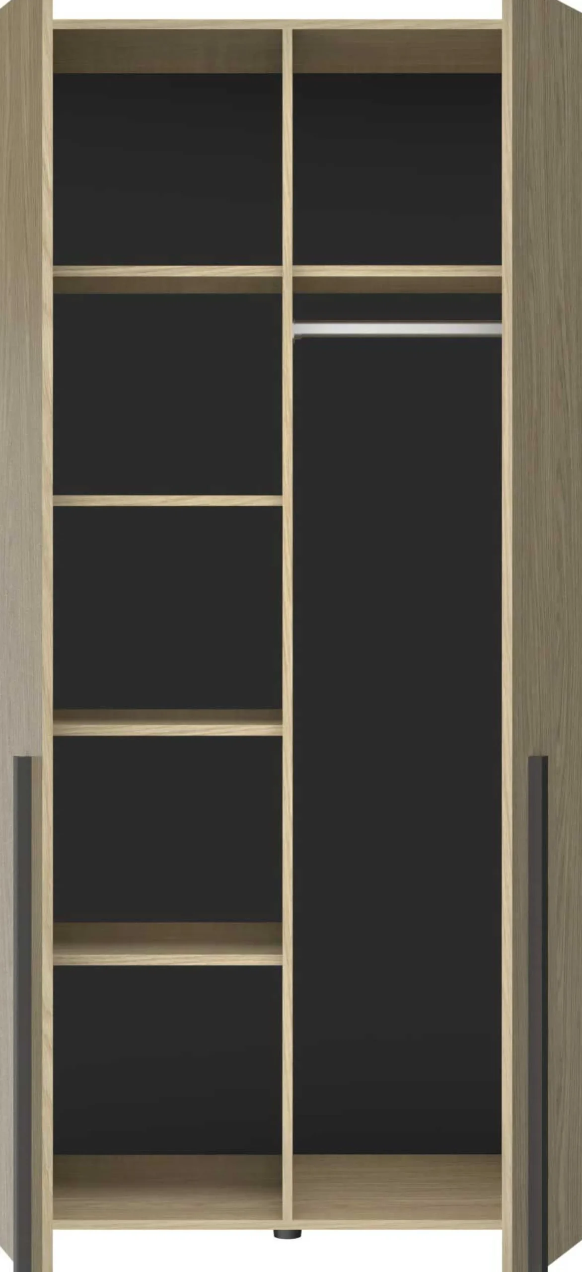 Jugendzimmer Nael: halbhohes Bett 90x200, Schränke - Eiche Dekor/schwarz