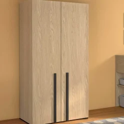 Jugendzimmer Nael: halbhohes Bett 90x200, Schränke - Eiche Dekor/schwarz