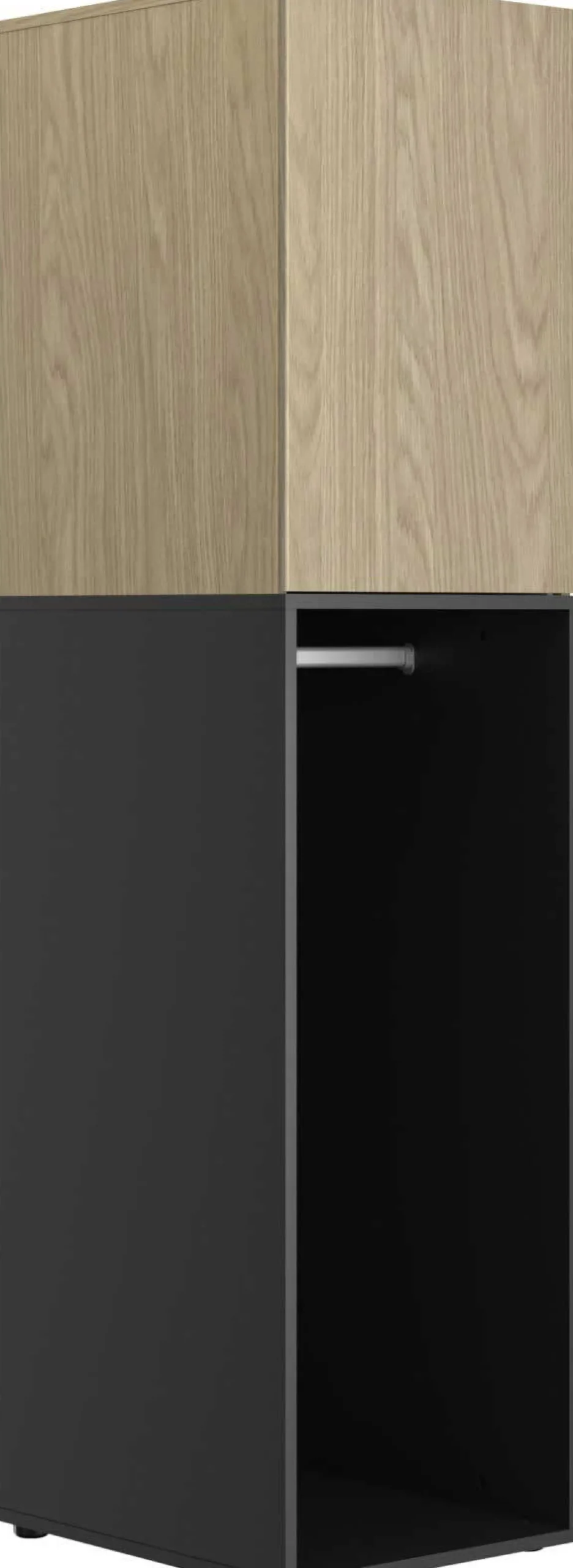Jugendzimmer Nael: halbhohes Bett 90x200, Schränke - Eiche Dekor/schwarz