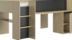 Jugendzimmer Nael: halbhohes Bett 90x200, Schränke - Eiche Dekor/schwarz