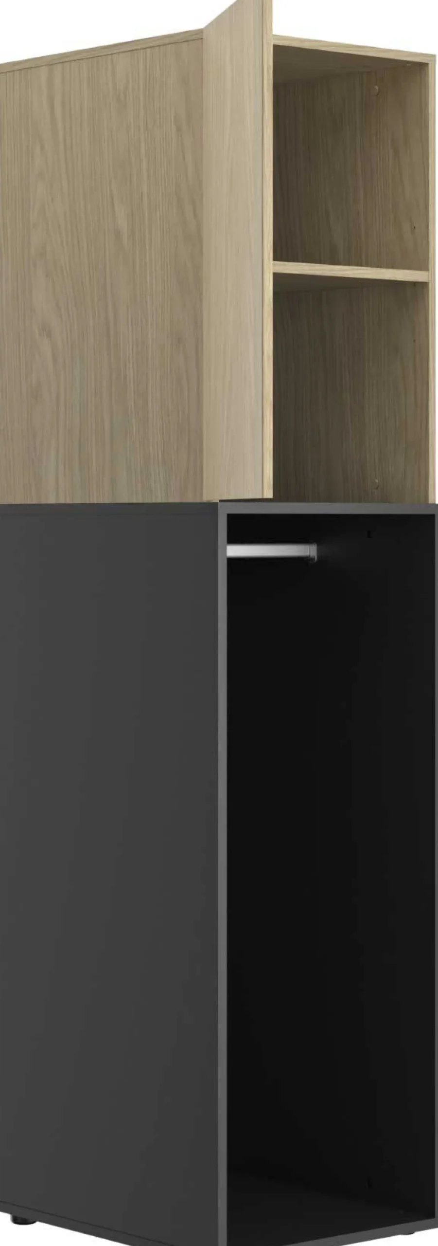 Jugendzimmer Nael: halbhohes Bett 90x200, Schränke - Eiche Dekor/schwarz