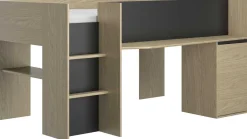 Jugendzimmer Nael: halbhohes Bett 90x200, Schränke - Eiche Dekor/schwarz