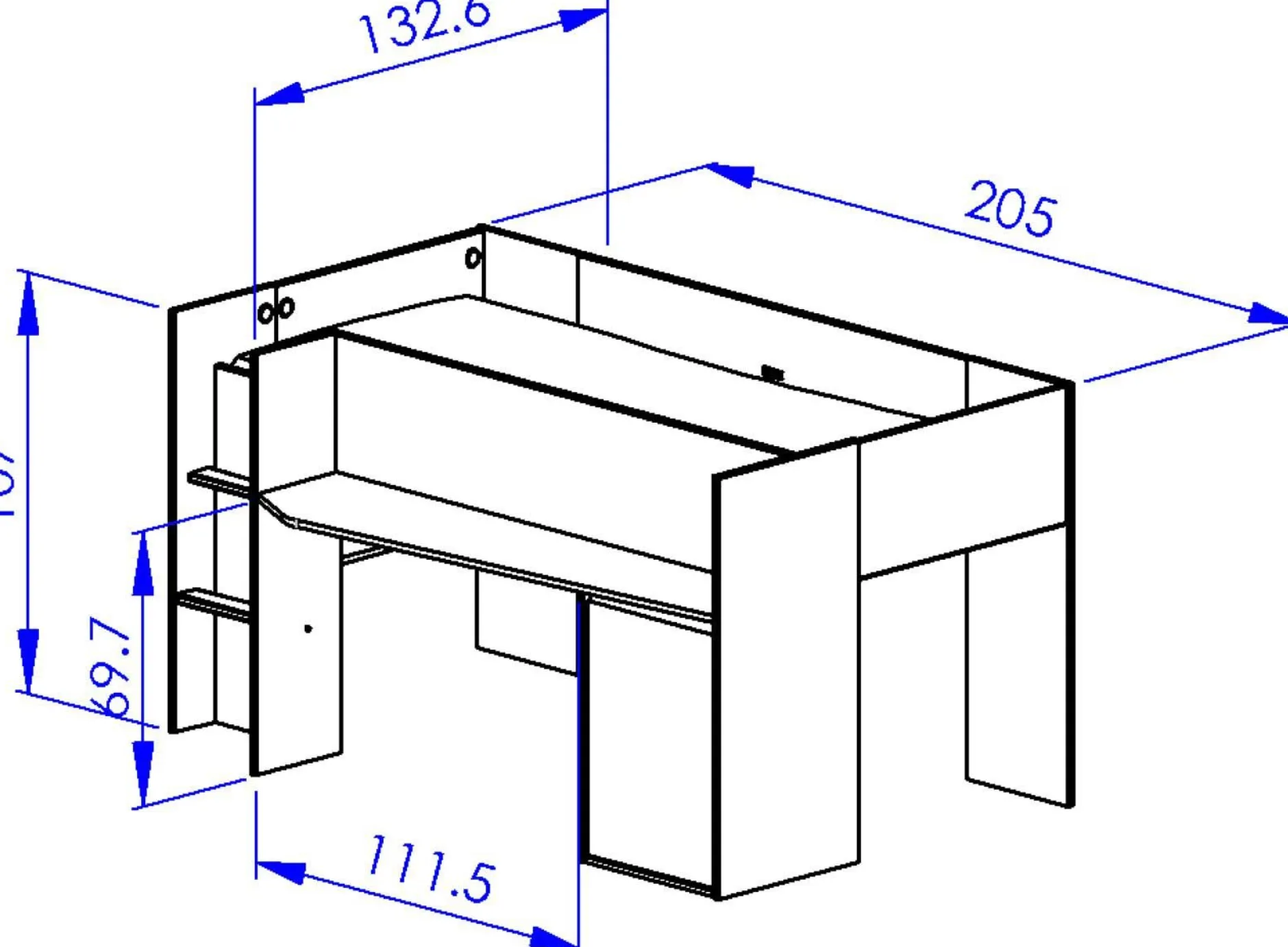 Jugendzimmer Nael: halbhohes Bett 90x200, Schränke - Eiche Dekor/schwarz
