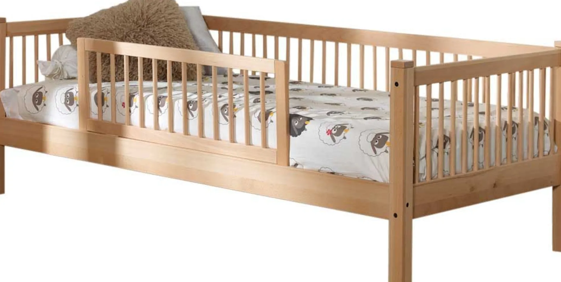 Kabinenbett Forrest 90x200 cm mit Bettgitter und Bettkasten - Buche