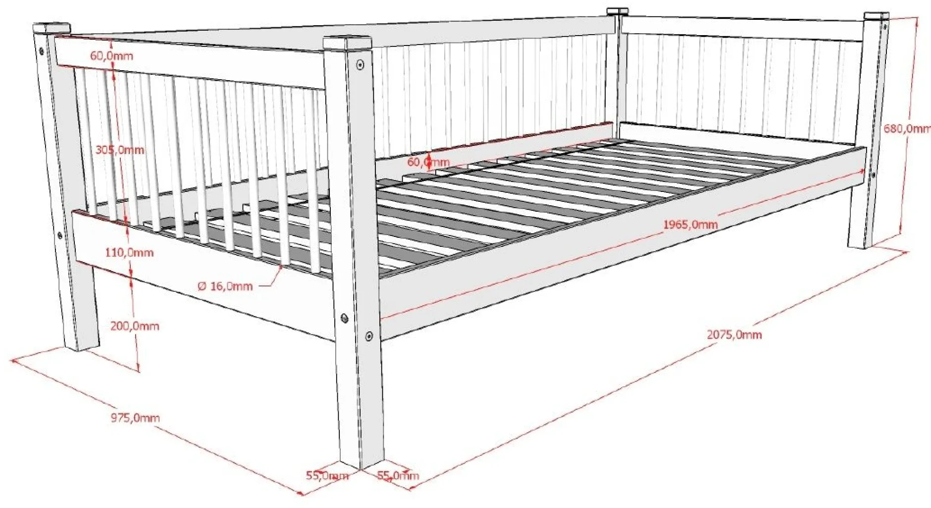 Kabinenbett Forrest 90 x 200 cm mit Rollbett - Buche