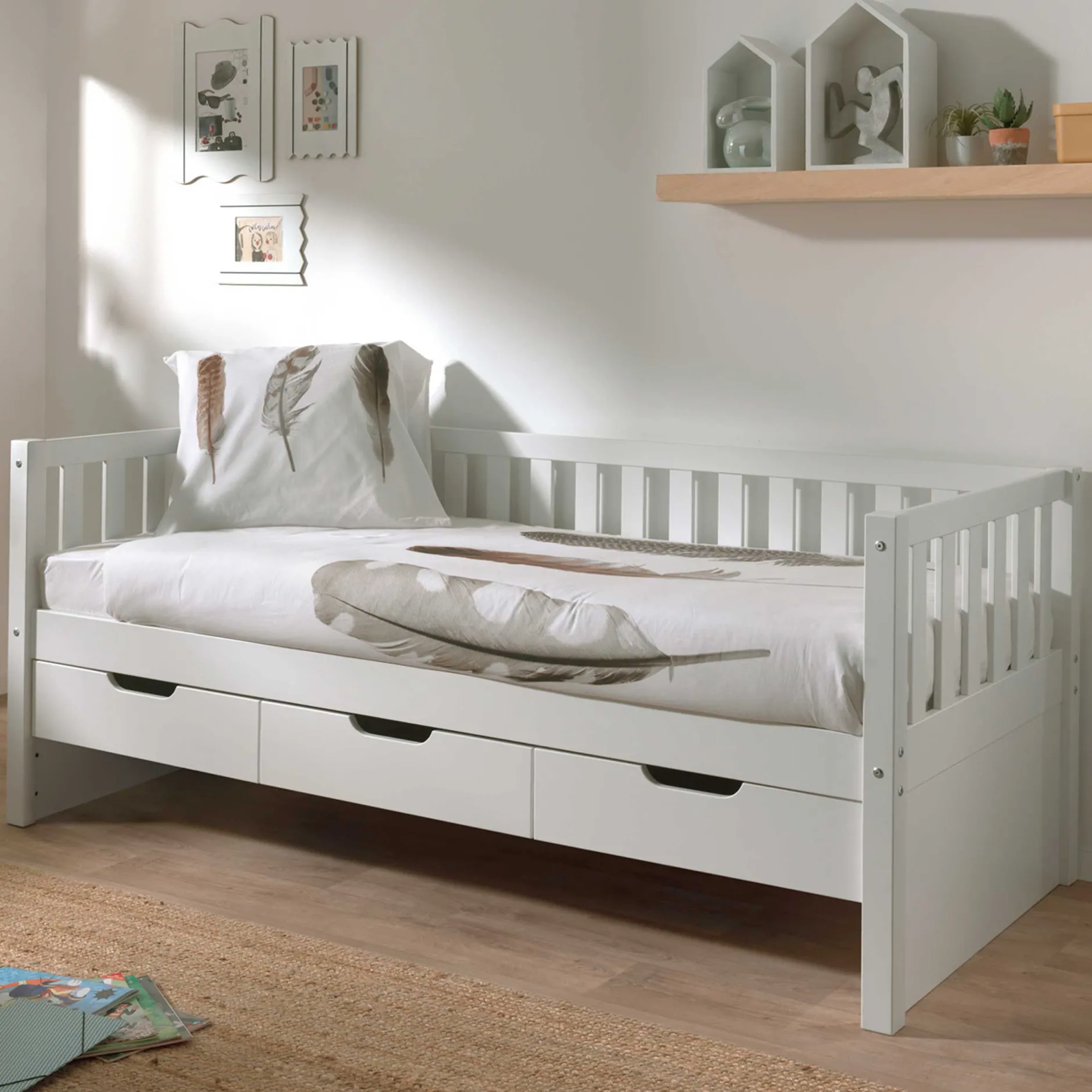 Kabinenbett Friedrich 90x200 mit 3 Schubladen Kiefer - weiß