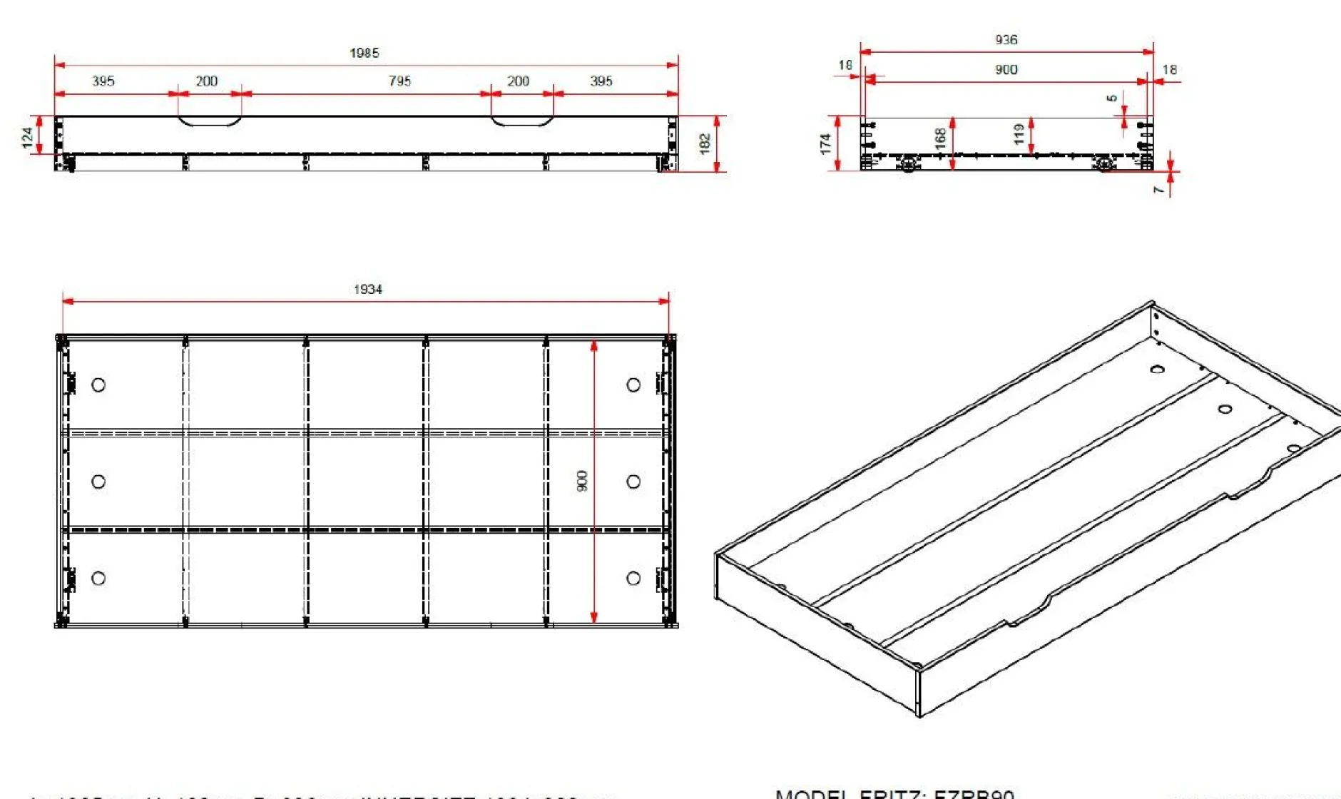 Kabinenbett Friedrich 90x200 mit 3 Schubladen und Unterbett aus Kiefer - weiß