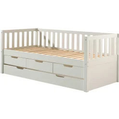 Kabinenbett Friedrich 90x200 mit 3 Schubladen und Unterbett aus Kiefer - weiß