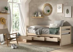 Kabinenbett Maggie - mit 3 Stauraumschubladen und Bettkasten - 90 x 200 - Kiefer massiv - Kiefer milchig