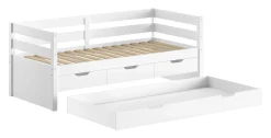 Kabinenbett Maggie - mit 3 Stauraumschubladen und Bettkasten - 90 x 200 - Kiefer massiv - weiß
