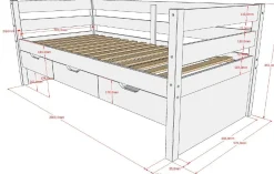 Kabinenbett Maggie - mit 3 Stauraumschubladen und Bettkasten - 90 x 200 - Kiefer massiv - weiß