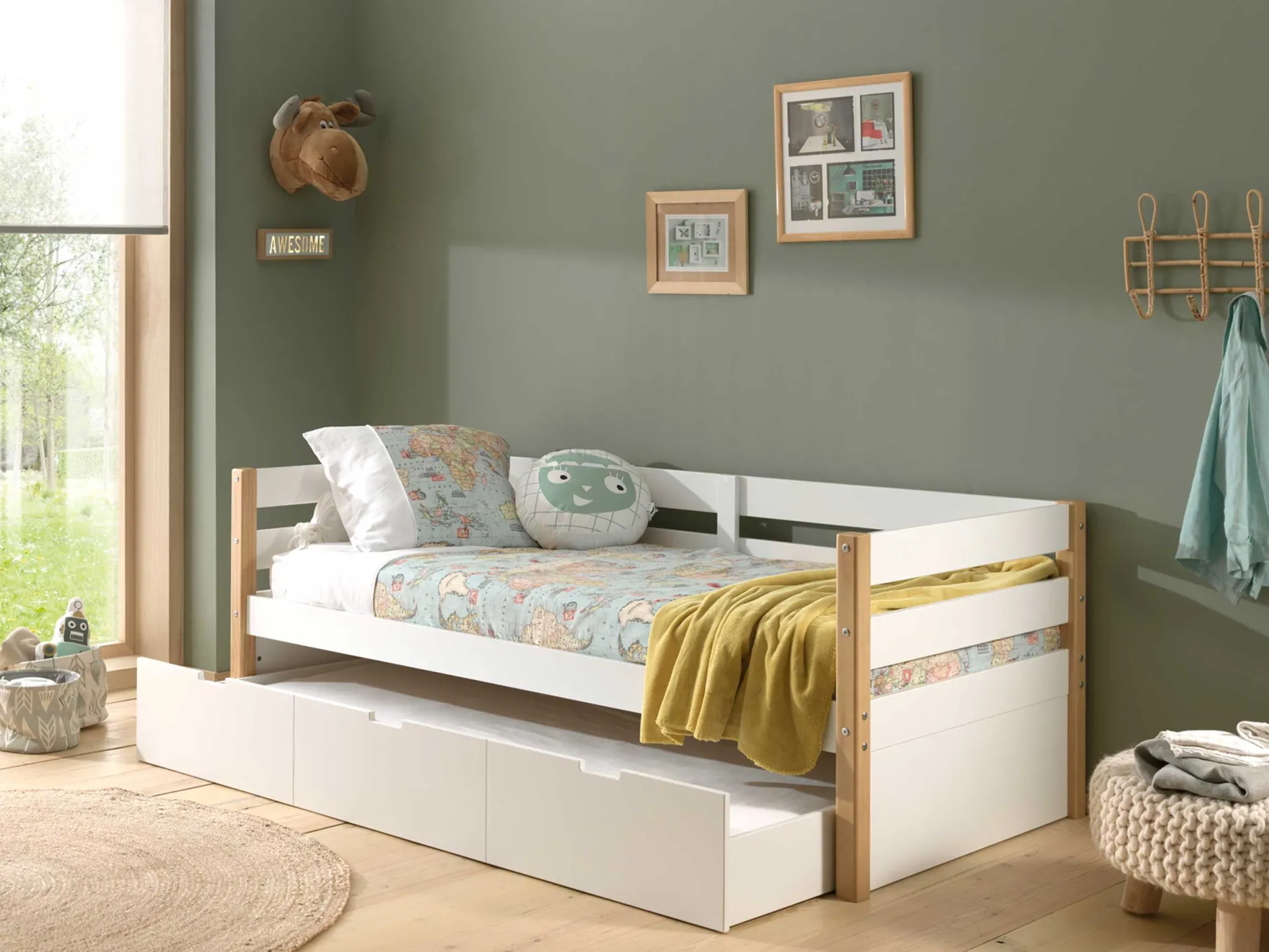 Kabinenbett Maggie 90 x 200 mit Bettkasten Kiefer - weiß
