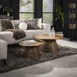 Kai2er-Set Couchtische -sandfarbenes massives Mangoholz