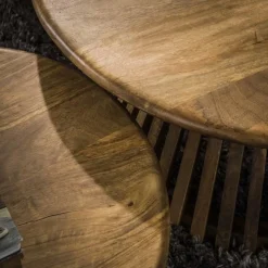 Kai2er-Set Couchtische -sandfarbenes massives Mangoholz