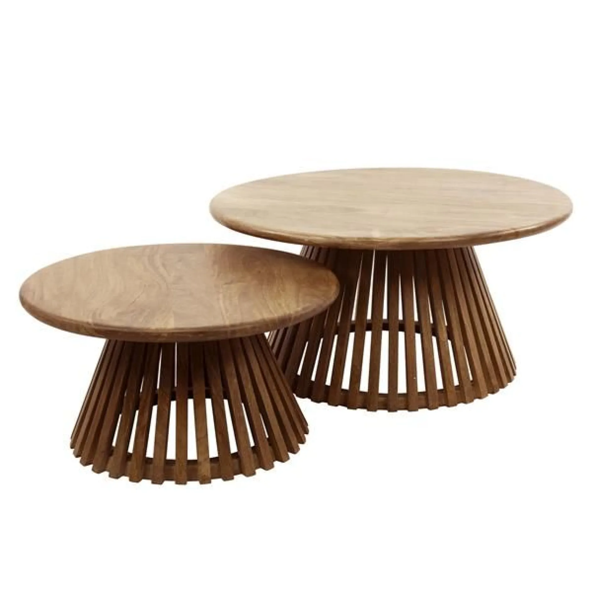 Kai2er-Set Couchtische -sandfarbenes massives Mangoholz