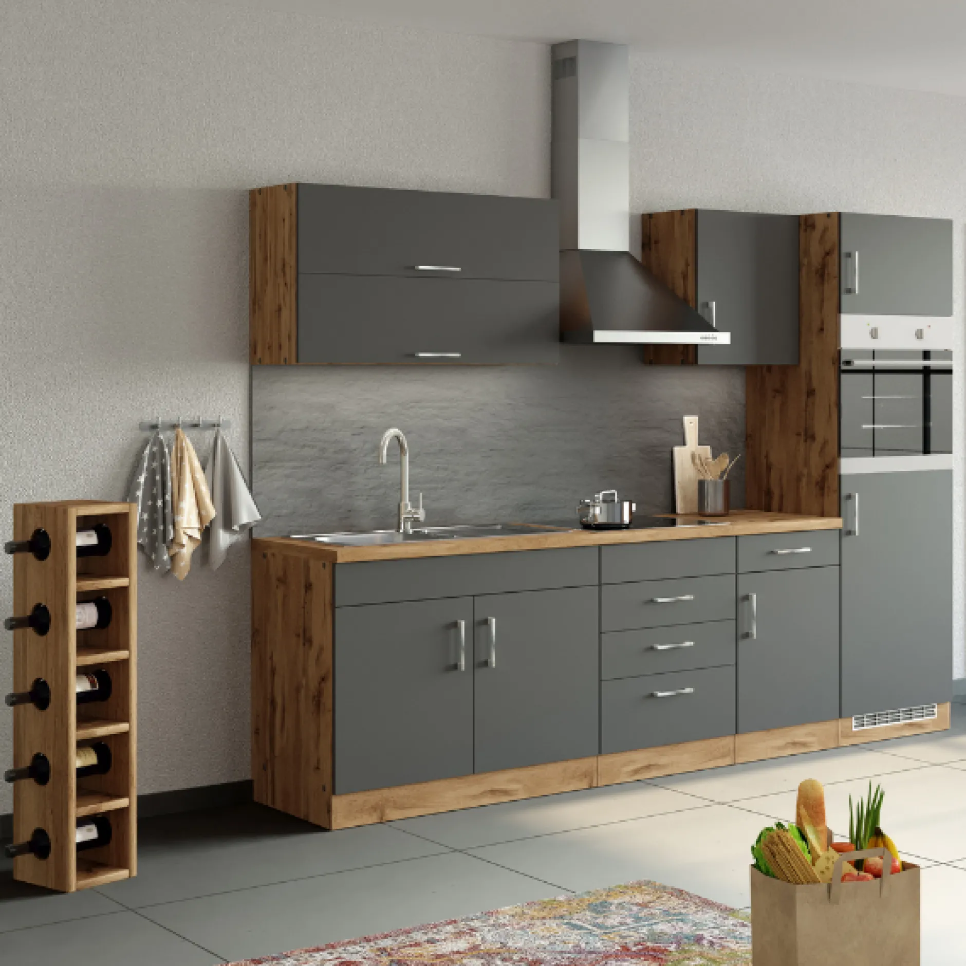 Küchenhängeschrank Sorrella 50cm 1 Tür - Anthrazit/Eiche