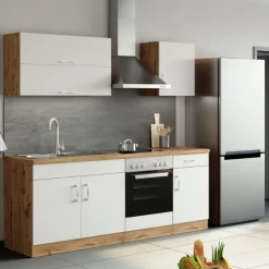 Küchenhängeschrank Sorrella 100cm mit 2 Flügeltüren - weiß/Eiche