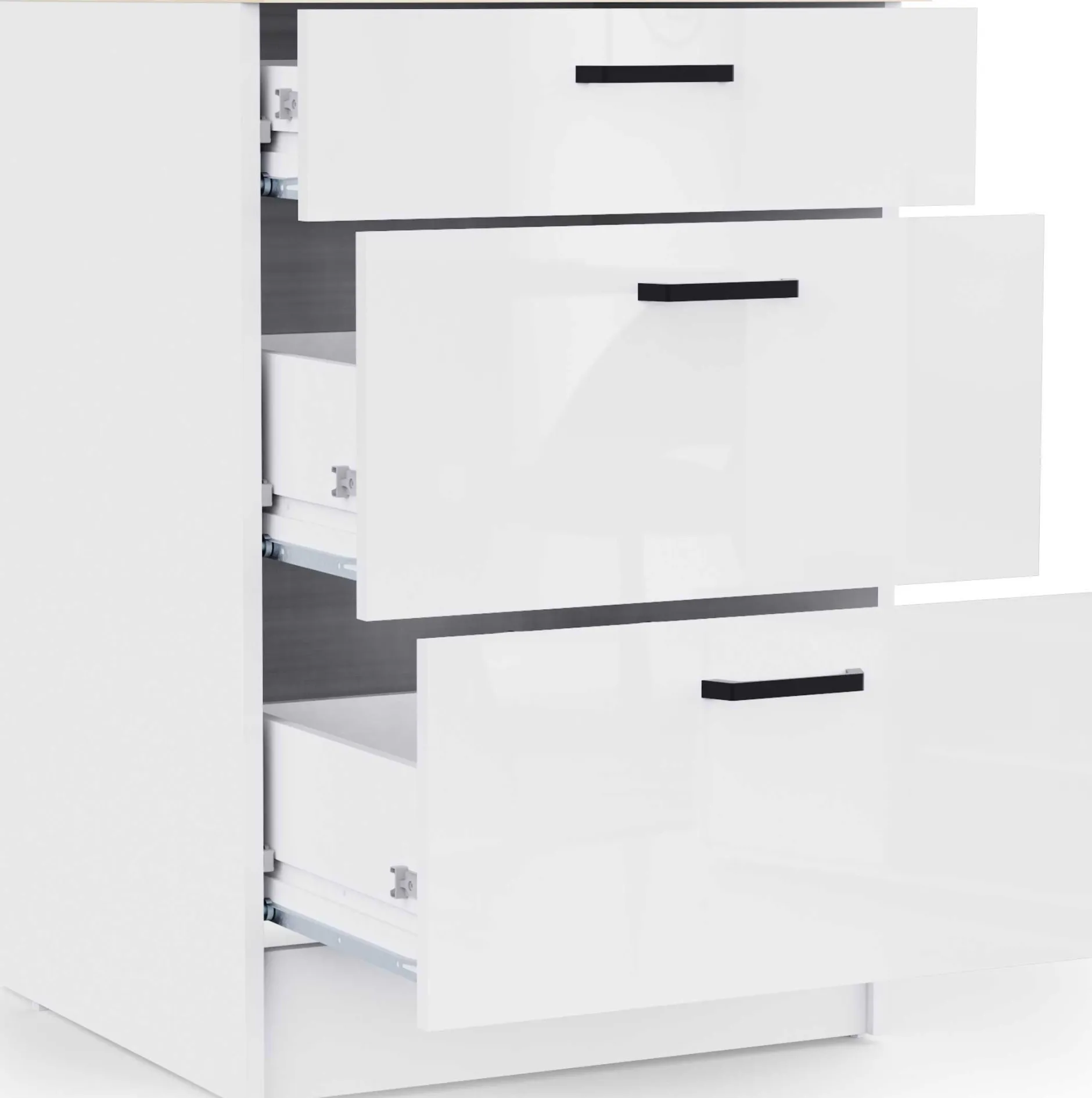 Küchenschrank Bianco - 60x60x90cm - 3 Schubladen - Hochglanz weiß