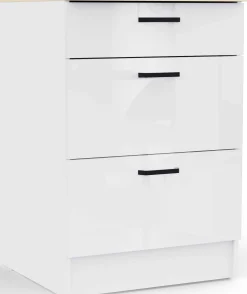 Küchenschrank Bianco - 60x60x90cm - 3 Schubladen - Hochglanz weiß