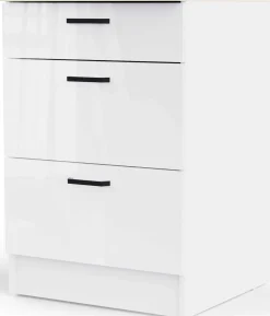 Küchenschrank Bianco - 60x60x90cm - 3 Schubladen - Hochglanz weiß