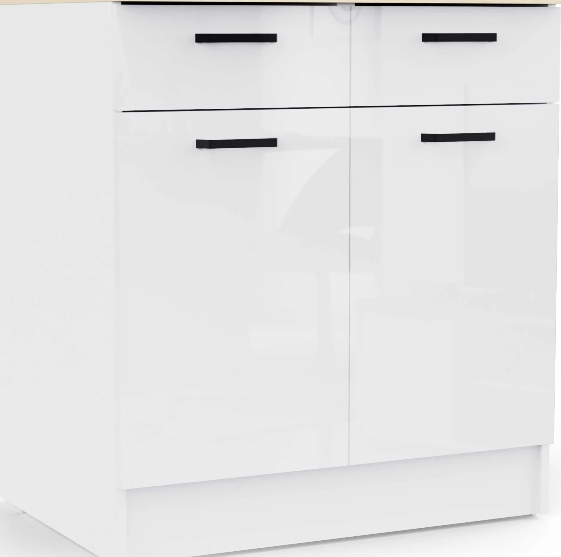 Küchenschrank Bianco - 80x60x90cm - 2 Türen und 2 Schubladen - Hochglanz weiß