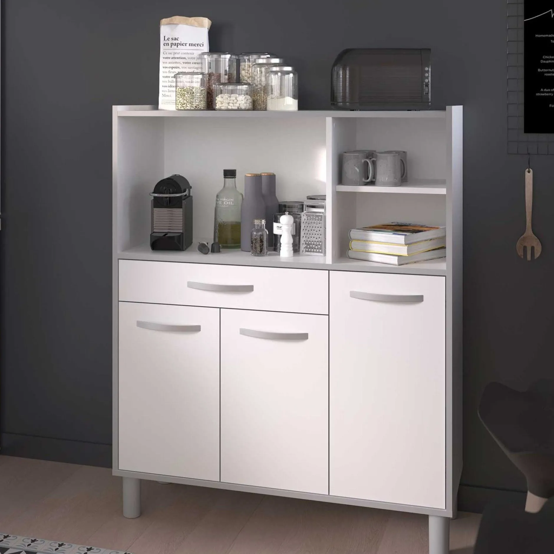 Küchenschrank Easy 101cm, 3 Türen und 1 Schublade - weiß