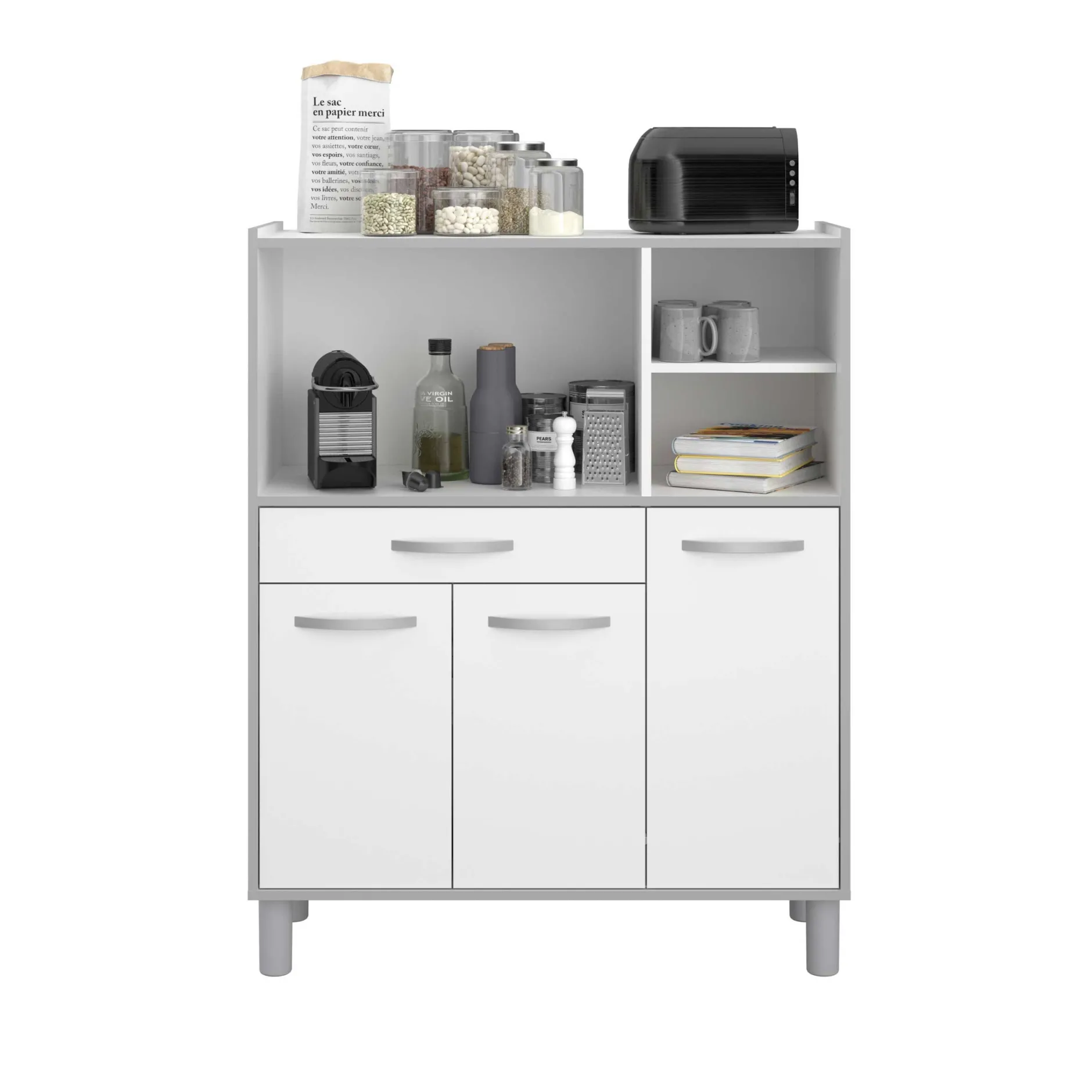 Küchenschrank Easy 101cm, 3 Türen und 1 Schublade - weiß