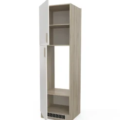 Küchenschrank für Kühlschrank Romanie 60 cm 2 Flügeltüren und 2 Einlegeböden-Kronberg Eiche/Mattweiß