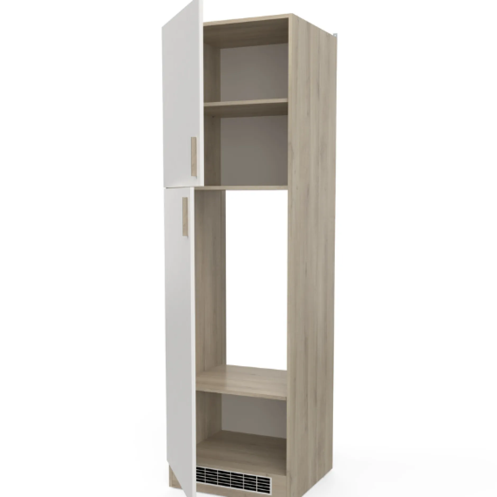 Küchenschrank für Kühlschrank Romanie 60 cm 2 Flügeltüren und 2 Einlegeböden-Kronberg Eiche/Mattweiß