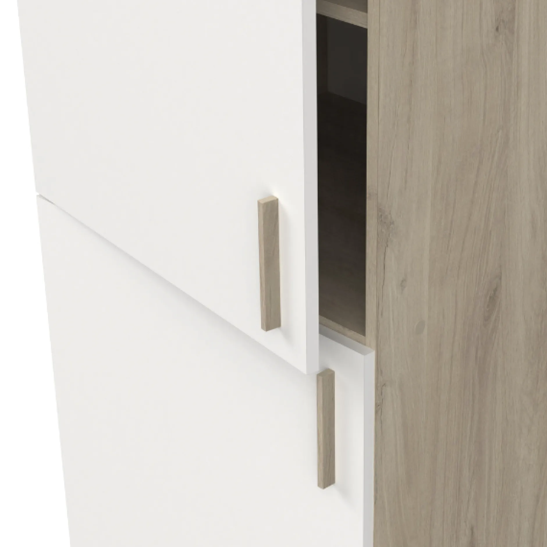 Küchenschrank für Kühlschrank Romanie 60 cm 2 Flügeltüren und 2 Einlegeböden-Kronberg Eiche/Mattweiß