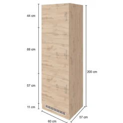 Küchenschrank für Kühlschrank Sorrella 60cm 3 Türen - weiß/Eiche