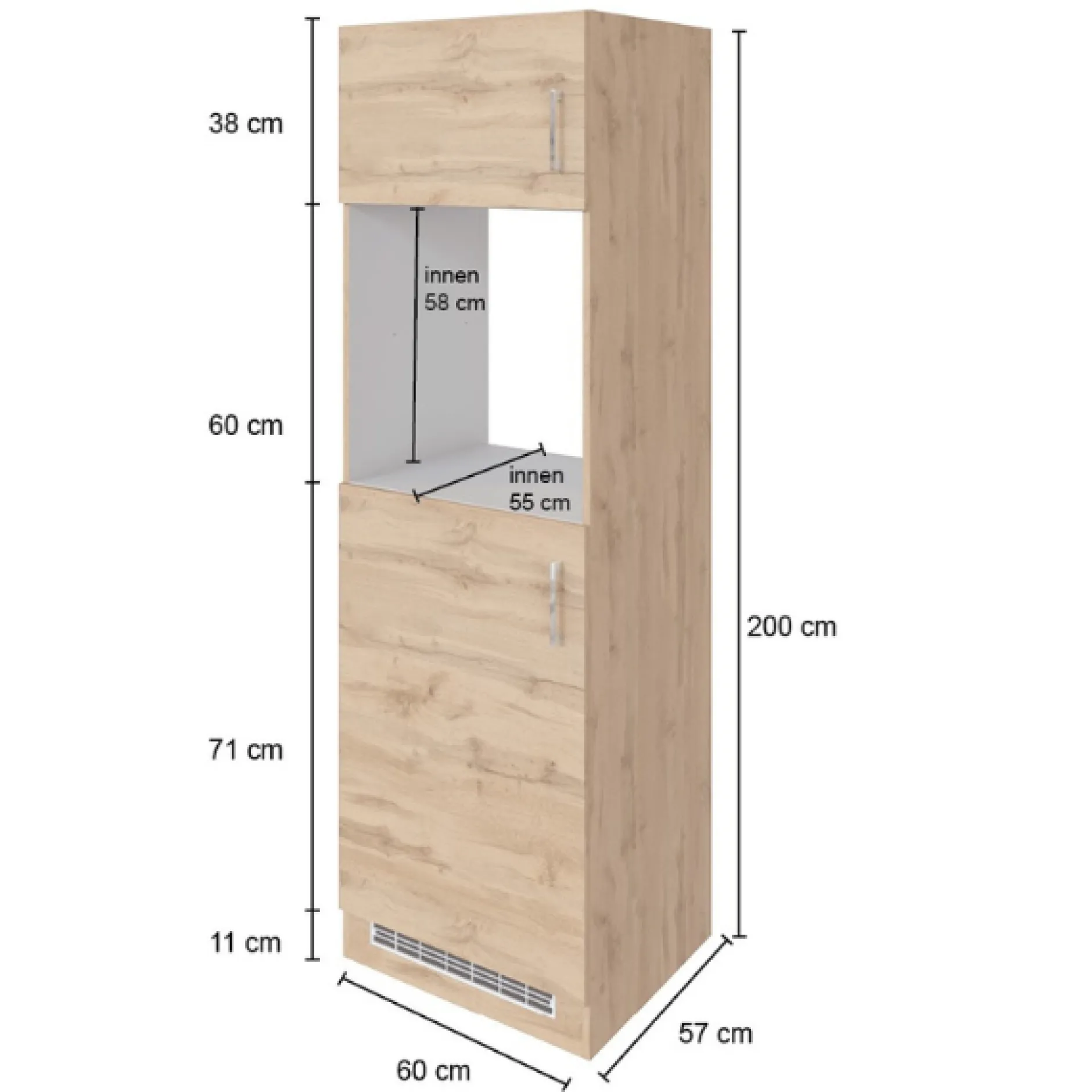 Küchenschrank für Kühlschrank und Backofen Sorrella 2 Türen - Anthrazit/Eiche