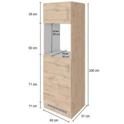Küchenschrank für Kühlschrank und Backofen Sorrella 2 Türen - Eiche