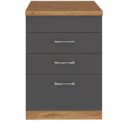 Küchenschrank für Kochplatte Sorrella 3 Schubladen - Anthrazit/Eiche.