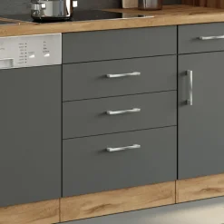 Küchenschrank für Kochplatte Sorrella 3 Schubladen - Anthrazit/Eiche.