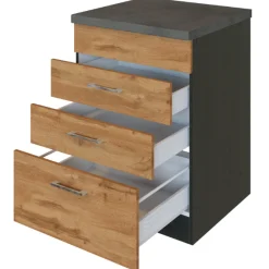 Küchenschrank für Kochplatte Sorrella 3 Schubladen - Eiche/Graphit