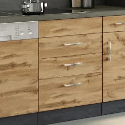 Küchenschrank für Kochplatte Sorrella 3 Schubladen - Eiche/Graphit