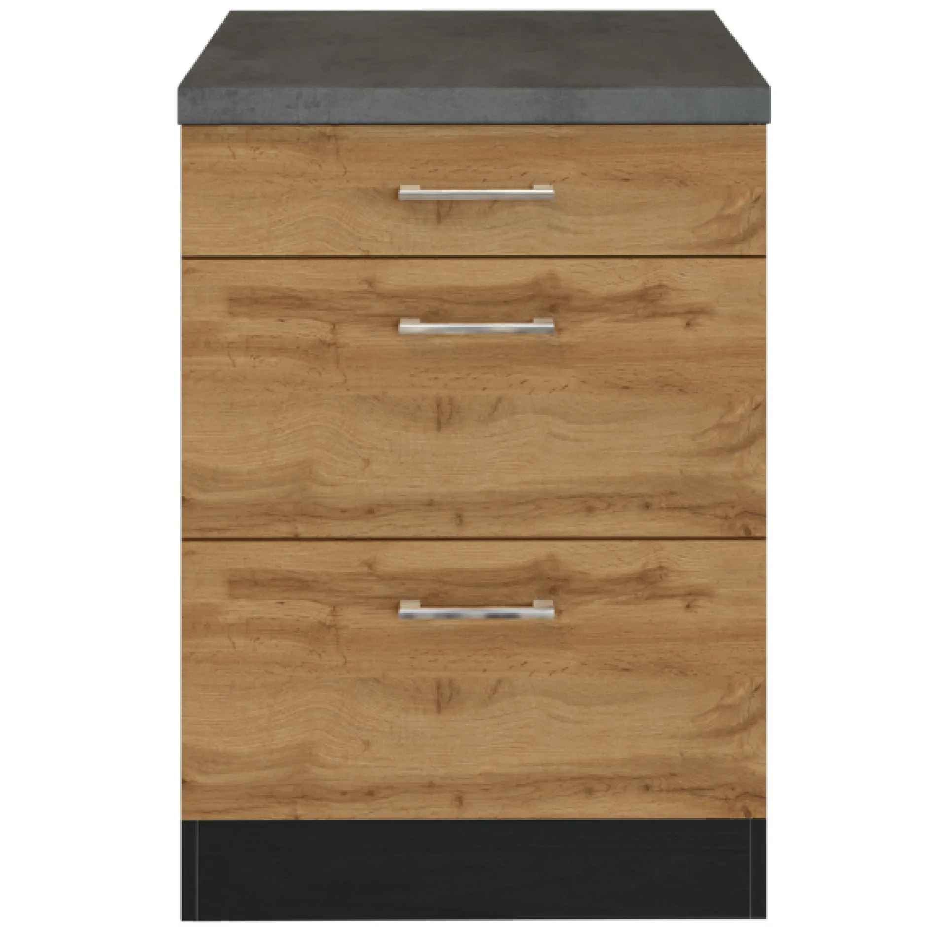 Küchenschrank Sorrella 50cm 3 Schubladen - Eiche/Graphit