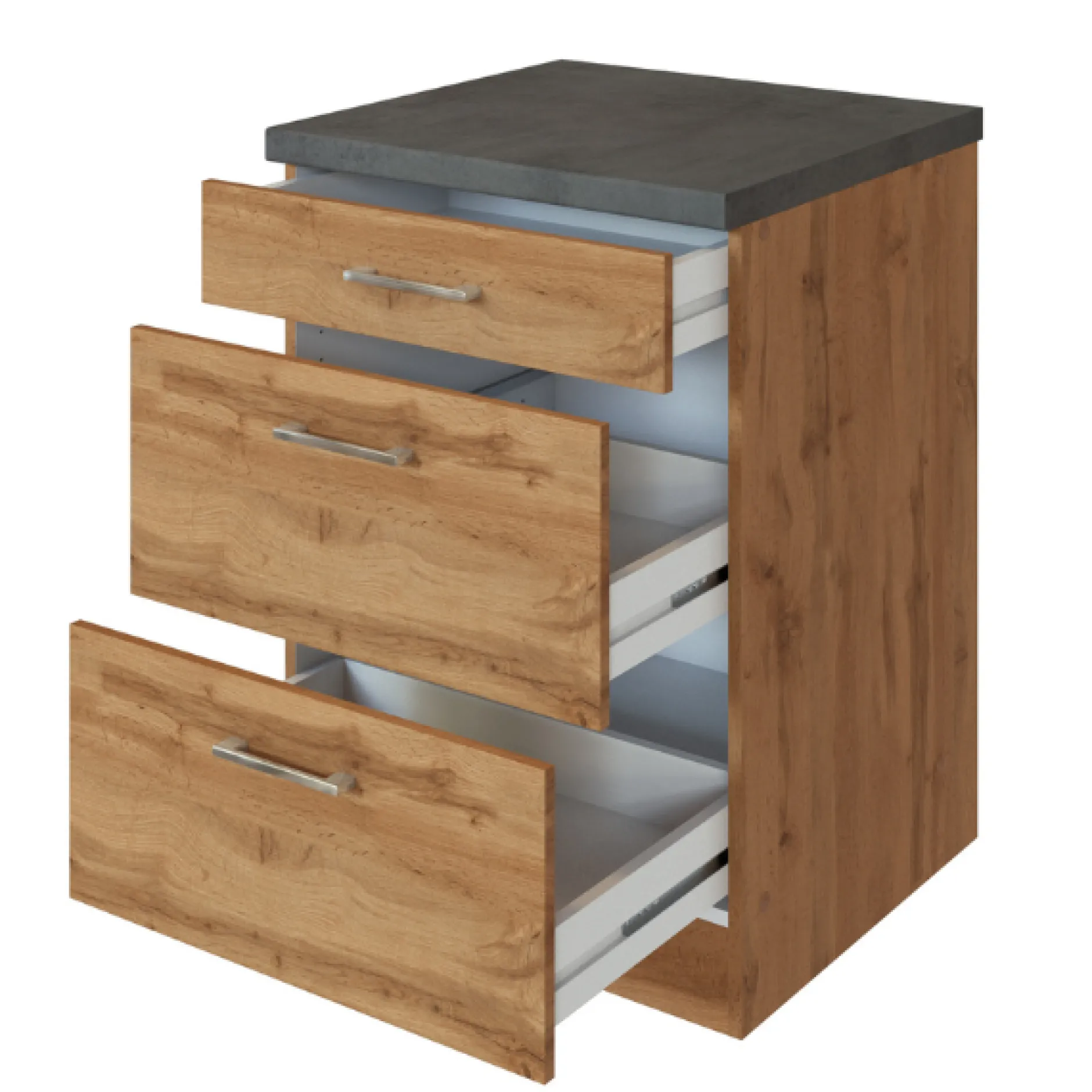 Küchenschrank Sorrella 50cm 3 Schubladen - Eiche/Beton