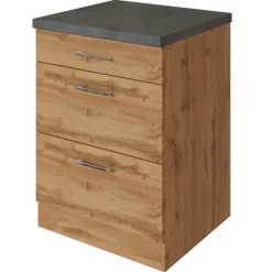 Küchenschrank Sorrella 50cm 3 Schubladen - Eiche/Beton