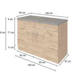 Küchenschrank Sorrella 100cm 2 Türen und 2 Schubladen - Eiche/Graphit