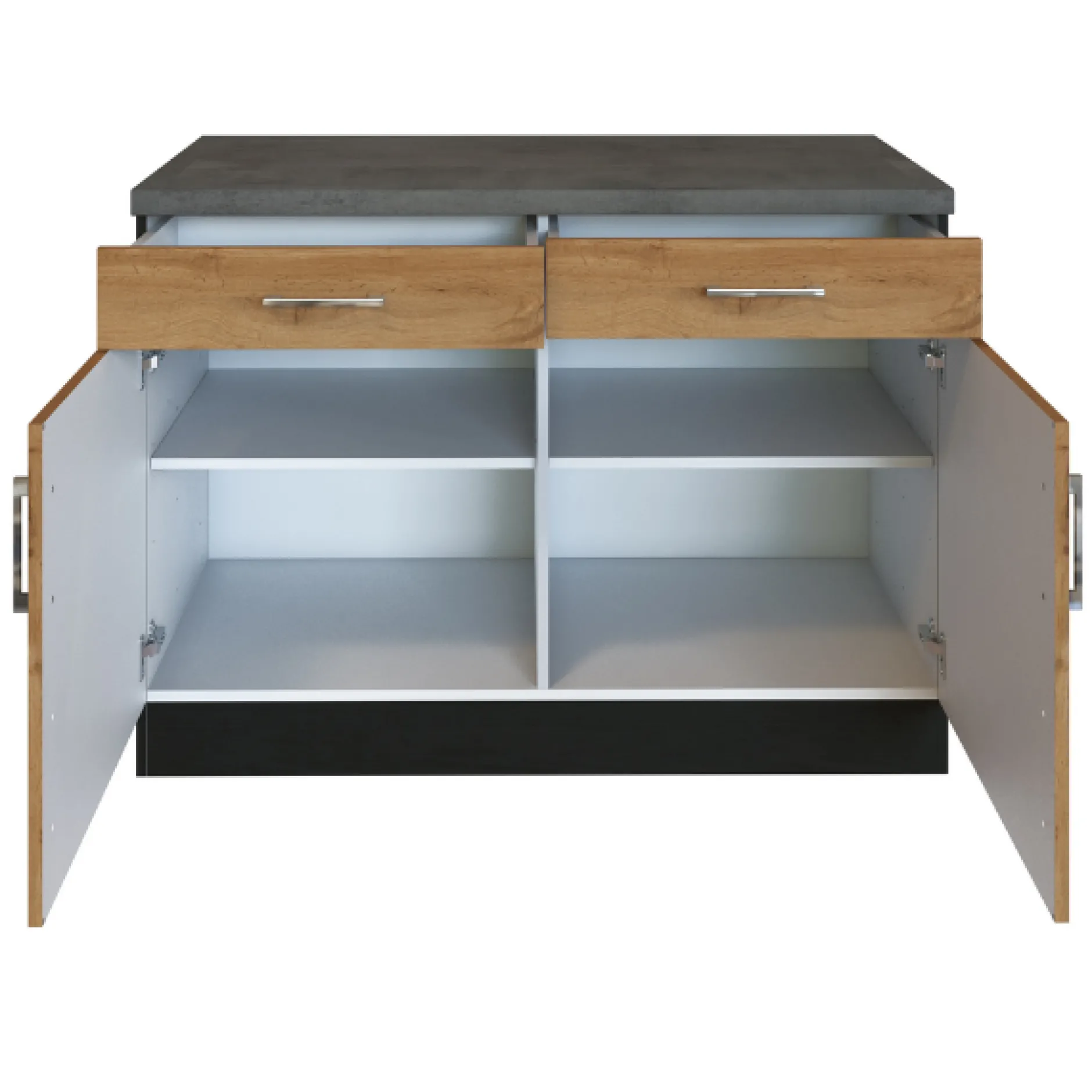 Küchenschrank Sorrella 100cm 2 Türen und 2 Schubladen - Eiche/Graphit